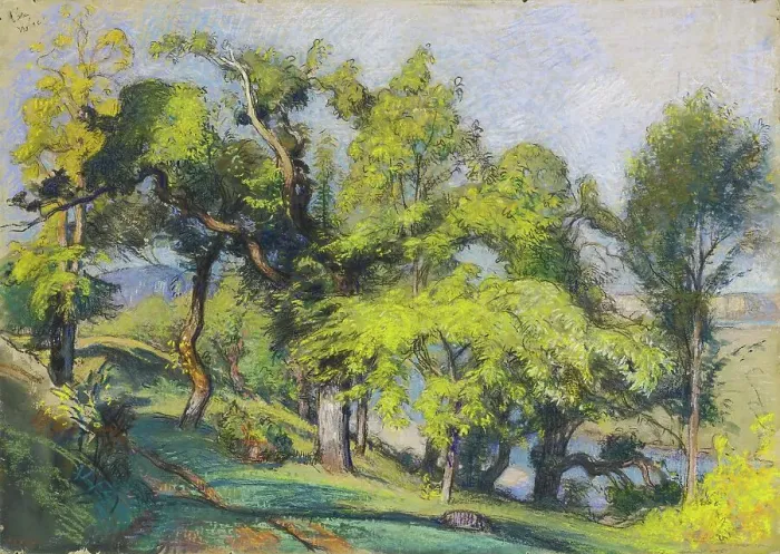Framed Print : Chestnut Trees above a River, c.1900. Creator: Auguste Lepere Framed Print : Chestnut Trees above a River, c.1900. Creator: Auguste Lepere