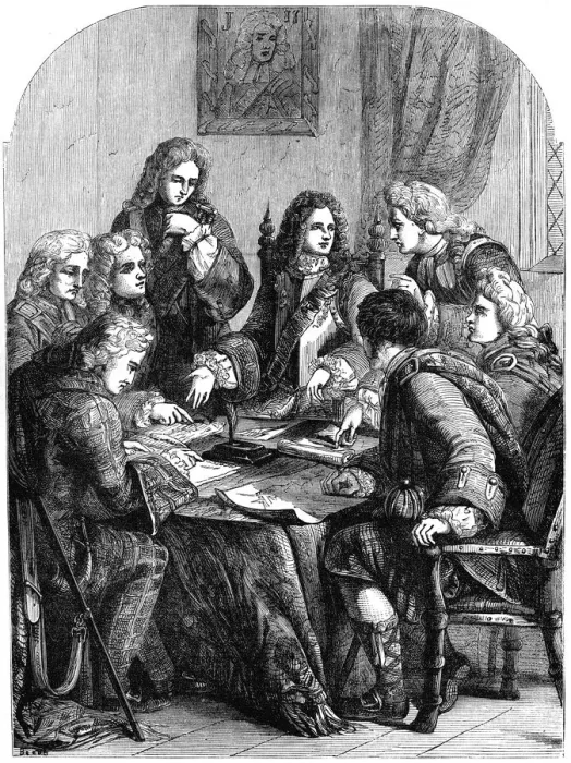Framed Print : The Chevalier de St George and his council, early 18th century, (19th century) Framed Print : The Chevalier de St George and his council, early 18th century, (19th century)