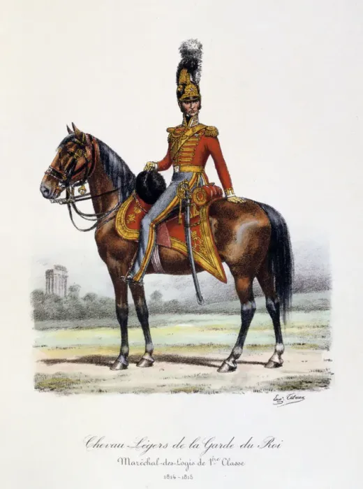 Framed Print : Chevau-Legers de la Garde du Roi, Marechal-des-Logis de 1er Classe, 1814-15. Artist: Eugene Titeux Framed Print : Chevau-Legers de la Garde du Roi, Marechal-des-Logis de 1er Classe, 1814-15. Artist: Eugene Titeux