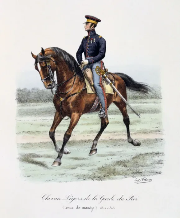 Framed Print : Chevau-Legers de la Garde du Roi, Tenue de Manege, 1814-15. Artist: Eugene Titeux Framed Print : Chevau-Legers de la Garde du Roi, Tenue de Manege, 1814-15. Artist: Eugene Titeux