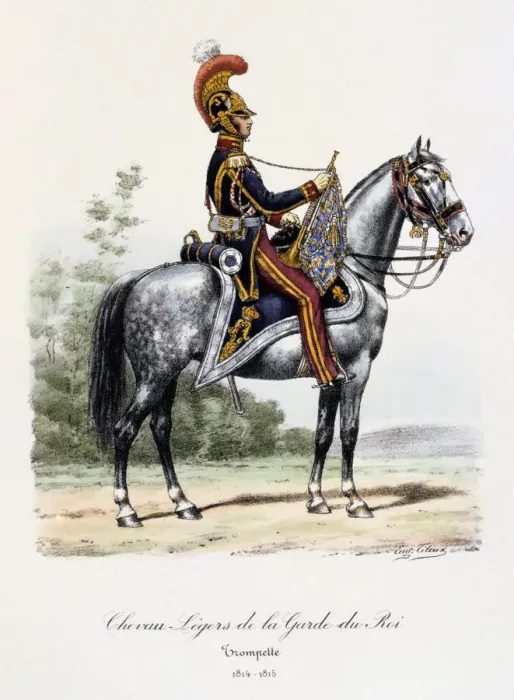 Framed Print : Chevau-Legers de la Garde du Roi, Trumpeter, 1814-15. Artist: Eugene Titeux Framed Print : Chevau-Legers de la Garde du Roi, Trumpeter, 1814-15. Artist: Eugene Titeux