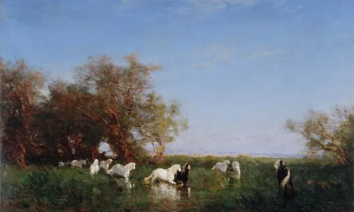 Framed Print : Chevaux sauvages en Camargue, between 1890 and 1895. Creator: Felix Francois Georges Philibert Ziem Framed Print : Chevaux sauvages en Camargue, between 1890 and 1895. Creator: Felix Francois Georges Philibert Ziem
