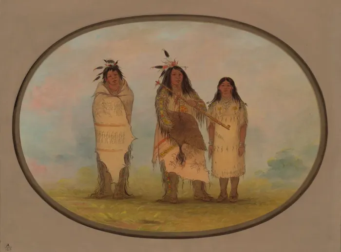 Framed Print : A Cheyenne Chief, His Wife, and a Medicine Man, 1861 / 1869. Creator: George Catlin Framed Print : A Cheyenne Chief, His Wife, and a Medicine Man, 1861 / 1869. Creator: George Catlin