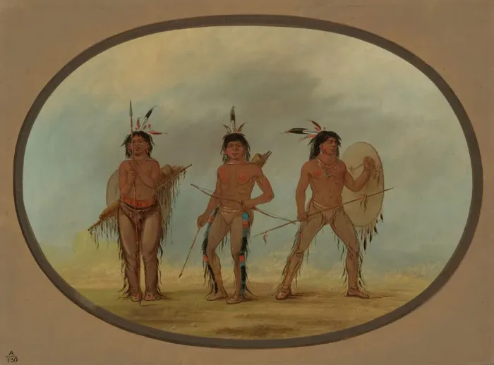 Framed Print : Three Cheyenne Warriors, 1861 / 1869. Creator: George Catlin Framed Print : Three Cheyenne Warriors, 1861 / 1869. Creator: George Catlin