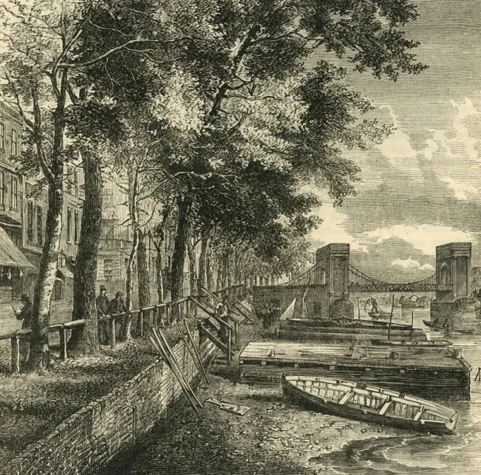 Framed Print : Cheyne Walk and Cadogan Pier, c1876. Creator: Unknown Framed Print : Cheyne Walk and Cadogan Pier, c1876. Creator: Unknown