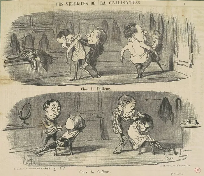 Framed Print : Chez le tailleur chez le coiffeur, 19th century. Creator: Honore Daumier Framed Print : Chez le tailleur chez le coiffeur, 19th century. Creator: Honore Daumier