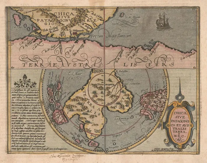 Framed Print : Chica sive Patagonica et Australis Terra (From Geographisches Handtbuch), 1600. Artist: Quad, Matthias (1557-1613) Framed Print : Chica sive Patagonica et Australis Terra (From Geographisches Handtbuch), 1600. Artist: Quad, Matthias (1557-1613)