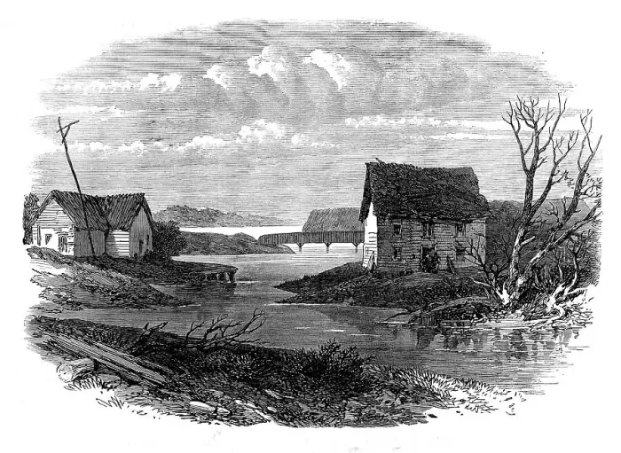 Framed Print : Chicago in 1830: Wolf's Point, at the junction of the north and south river branches, 1871. Creator: Unknown Framed Print : Chicago in 1830: Wolf's Point, at the junction of the north and south river branches, 1871. Creator: Unknown