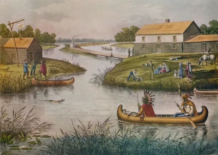 Framed Print : Chicago in 1833, c1930 (1933). Artist: Raoul Varin Framed Print : Chicago in 1833, c1930 (1933). Artist: Raoul Varin