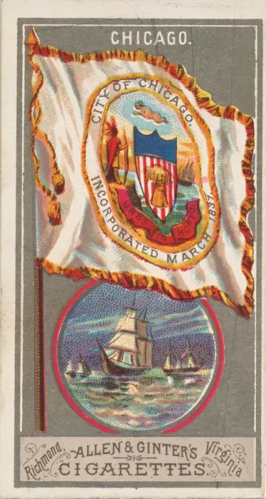 Framed Print : Chicago, from the City Flags series (N6) for Allen & Ginter Cigarettes Brands, 1887 Framed Print : Chicago, from the City Flags series (N6) for Allen & Ginter Cigarettes Brands, 1887