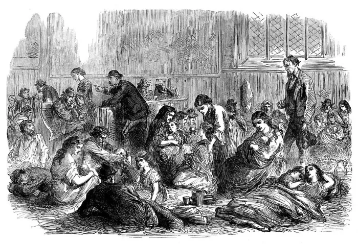 Framed Print : Chicago after the Fire: burnt-out people in the chapel of Grace Church, 1871. Creator: Unknown Framed Print : Chicago after the Fire: burnt-out people in the chapel of Grace Church, 1871. Creator: Unknown