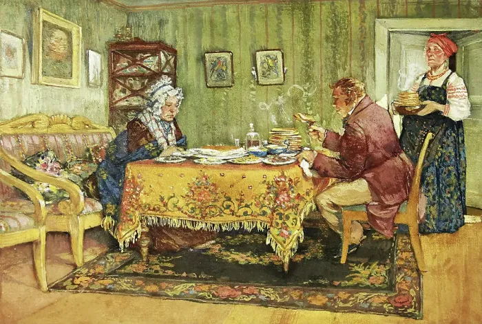 Framed Print : Chichikov at the house of Korobochka. Illustration for the novel Dead Souls by N. Gogol, 1930. Creator: Topikov (Pravednikov), Evtikhy Ivanovich (1890-1945) Framed Print : Chichikov at the house of Korobochka. Illustration for the novel Dead Souls by N. Gogol, 1930. Creator: Topikov (Pravednikov), Evtikhy Ivanovich (1890-1945)