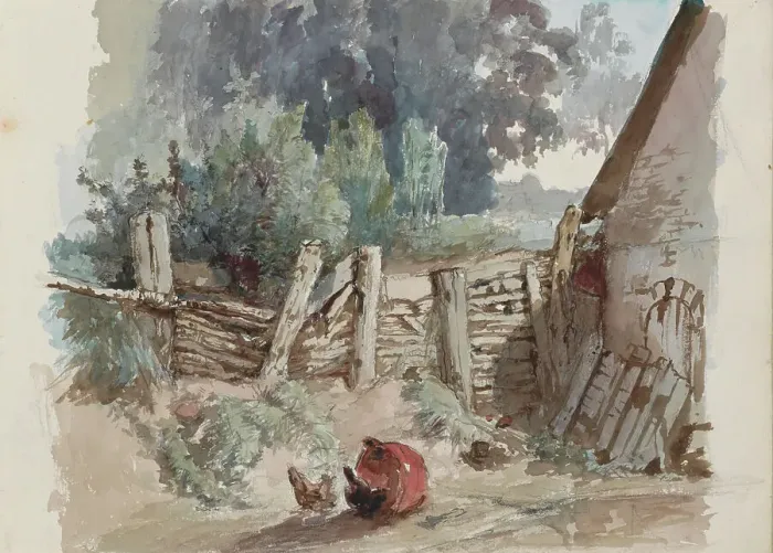 Framed Print : Chickens scratching in a farmyard, 1864-1865. Creator: Maria Vos Framed Print : Chickens scratching in a farmyard, 1864-1865. Creator: Maria Vos