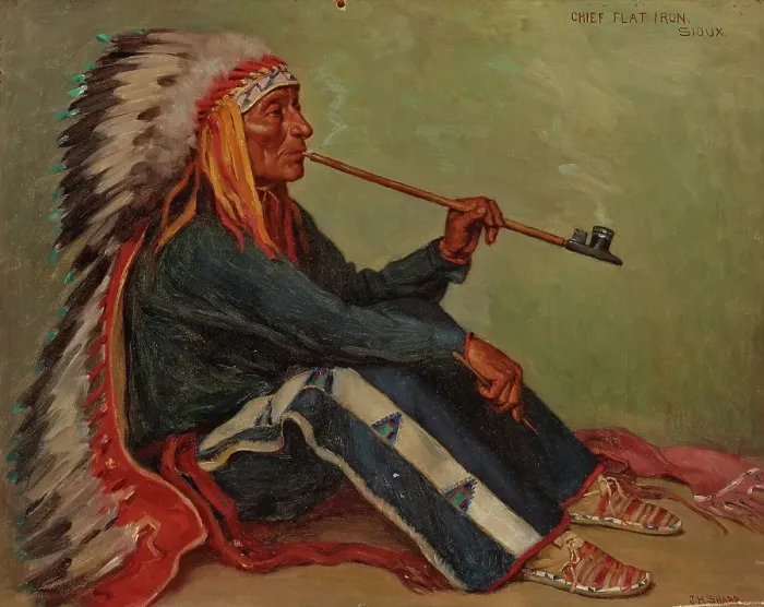 Framed Print : Chief Flat Iron, Sioux, 1900. Creator: Joseph H. Sharp Framed Print : Chief Flat Iron, Sioux, 1900. Creator: Joseph H. Sharp