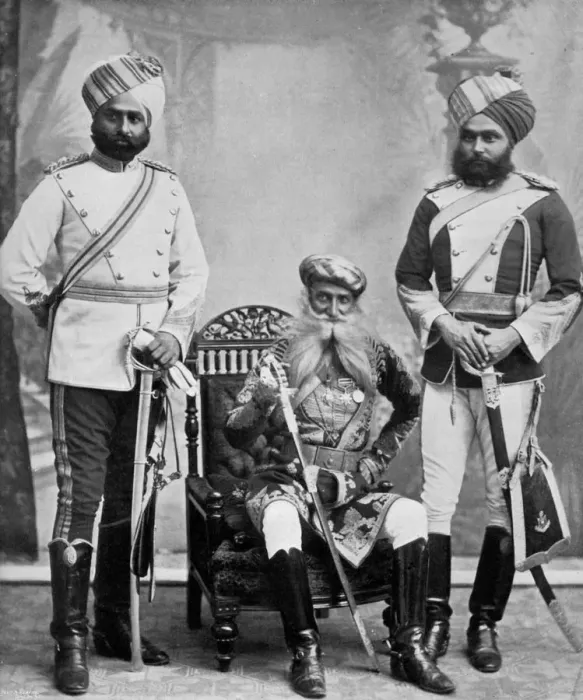 Framed Print : Three of the chief officers of the household troops of the Nizam of Hyderabad, India, 1896. Artist: Platin Portrait Studios Framed Print : Three of the chief officers of the household troops of the Nizam of Hyderabad, India, 1896. Artist: Platin Portrait Studios