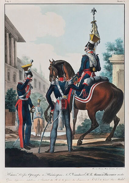 Chief Staff Officers of the Uhlans Regiment Grand Duke Michael Pavlovich of Russia, 1830s. Artist: Belousov, Lev Alexandrovich (1806-1864)
