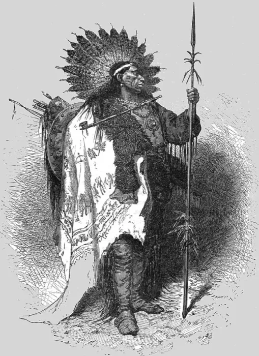Framed Print : The Chief in full War Dress; A Doctors Life among the North-American Indians, 1875. Creator: Unknown Framed Print : The Chief in full War Dress; A Doctors Life among the North-American Indians, 1875. Creator: Unknown