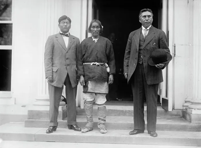 Framed Print : Chief Yukeoma, center, 1911. Creator: Harris & Ewing. Chief Yukeoma, center, 1911. Creator: Harris & Ewing Framed Print : Chief Yukeoma, center, 1911. Creator: Harris & Ewing. Chief Yukeoma, center, 1911. Creator: Harris & Ewing