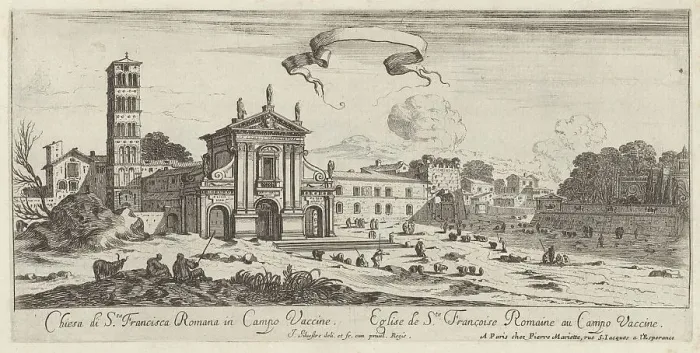 Framed Print : Chiesa di Sta Francisca Romana in Campo Vaccine, 1640-1660. Creator: Israel Silvestre