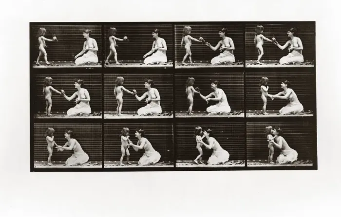 Framed Print : Child bringing bouquet to a woman, Plate 465 from Animal Locomotion, 1887 (photograph) Framed Print : Child bringing bouquet to a woman, Plate 465 from Animal Locomotion, 1887 (photograph)