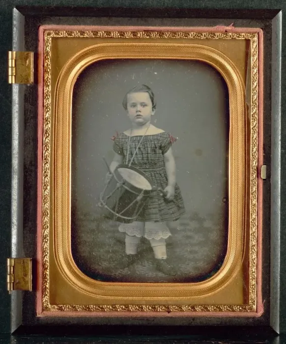 Framed Print : Child with Drum, 1850s. Creator: Unidentified Photographer Framed Print : Child with Drum, 1850s. Creator: Unidentified Photographer