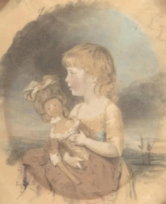 Framed Print : Child Holding a Doll, 1780. Creator: John Downman Framed Print : Child Holding a Doll, 1780. Creator: John Downman
