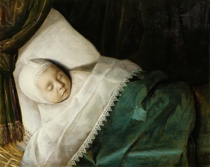 Framed Print : A Child of the Honigh Family on its Deathbed. Creator: Anon Framed Print : A Child of the Honigh Family on its Deathbed. Creator: Anon