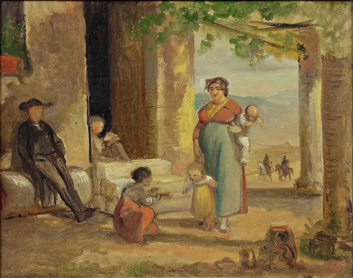 Framed Print : Child learning to walk, before 1859. Creator: Wilhelm Marstrand