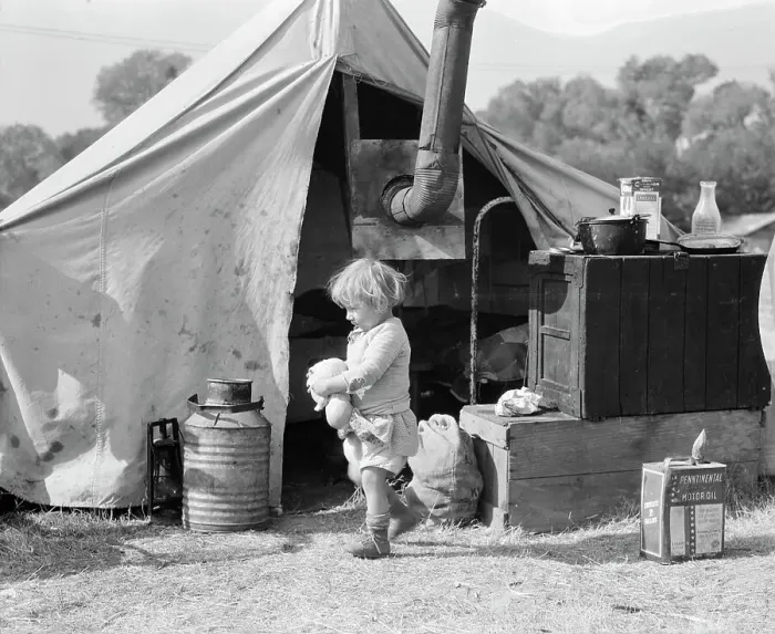 Framed Print : Child of migratory worker, American River camp near Sacramento, California, 1936. Creator: Dorothea Lange Framed Print : Child of migratory worker, American River camp near Sacramento, California, 1936. Creator: Dorothea Lange