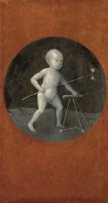 Framed Print : Child with Pinwheel and Toddler Chair. (Reverse of Christ Carrying the Cross), c. 1490 Framed Print : Child with Pinwheel and Toddler Chair. (Reverse of Christ Carrying the Cross), c. 1490