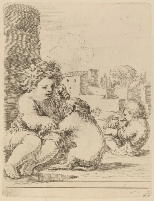 Framed Print : Child Playing with a Dog. Creator: Stefano della Bella Framed Print : Child Playing with a Dog. Creator: Stefano della Bella