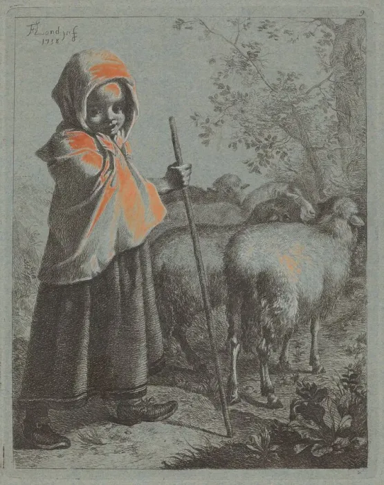 Framed Print : Child Shepherdess with Flock, 1758. Creator: Francesco Londonio Framed Print : Child Shepherdess with Flock, 1758. Creator: Francesco Londonio