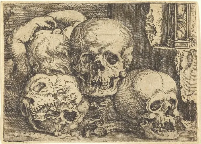 Framed Print : Child with Three Skulls, 1529. Creator: Barthel Beham Framed Print : Child with Three Skulls, 1529. Creator: Barthel Beham