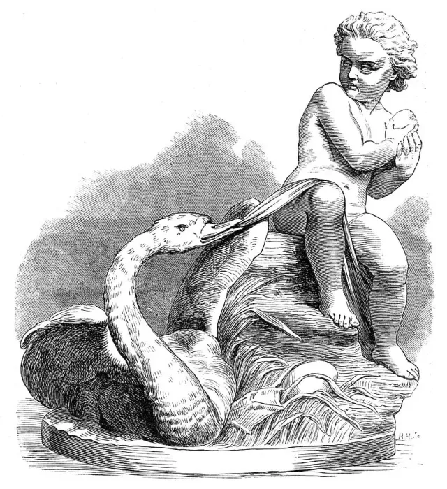 Framed Print : Child and Swan, (sculpture), by J. S. Westmacott, in the Royal Academy Exhibition, 1869. Creator: Unknown Framed Print : Child and Swan, (sculpture), by J. S. Westmacott, in the Royal Academy Exhibition, 1869. Creator: Unknown