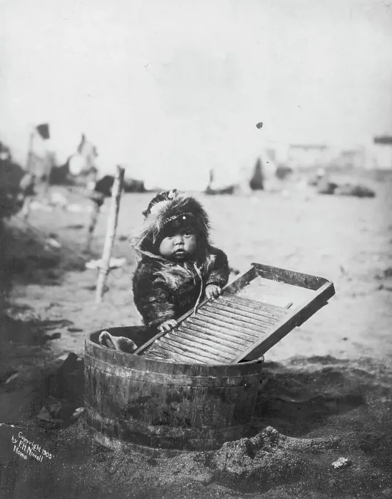 Framed Print : Child at washtub, c1905. Creator: Frank H. Nowell Framed Print : Child at washtub, c1905. Creator: Frank H. Nowell