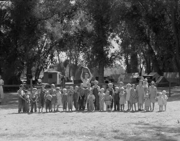 Framed Print : Child welfare program, Resettlement Administration Marysville camp for migrants, California, 1935. Creator: Dorothea Lange Framed Print : Child welfare program, Resettlement Administration Marysville camp for migrants, California, 1935. Creator: Dorothea Lange