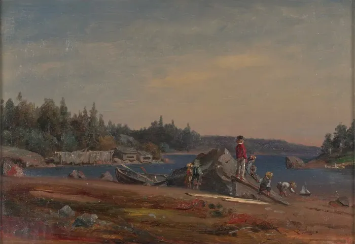 Framed Print : Children on the beach, 1860-1869. Creator: Johan Knutson Framed Print : Children on the beach, 1860-1869. Creator: Johan Knutson