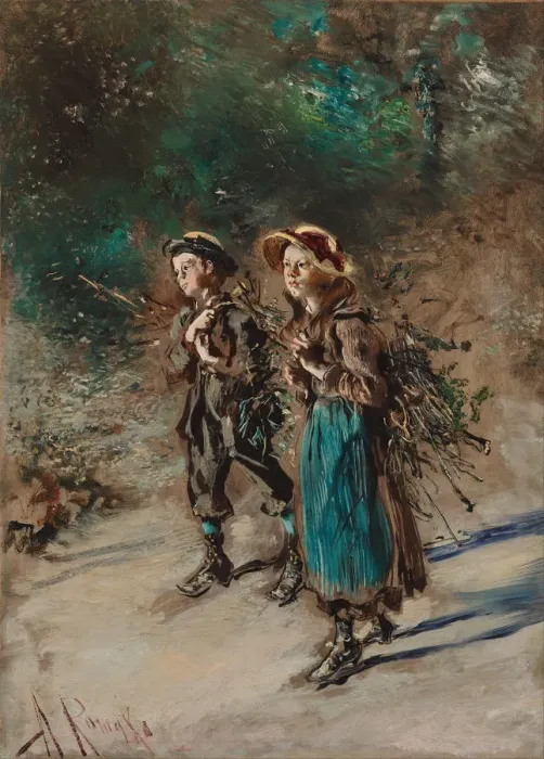 Framed Print : Children with Brushwood. Artist: Romako, Anton (1832-1889) Framed Print : Children with Brushwood. Artist: Romako, Anton (1832-1889)