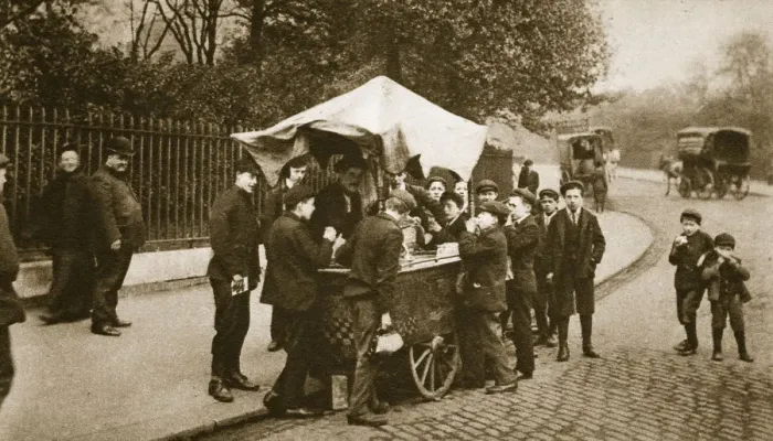 Framed Print : Children buying ice-cream from an Italian trader, 20th century Framed Print : Children buying ice-cream from an Italian trader, 20th century