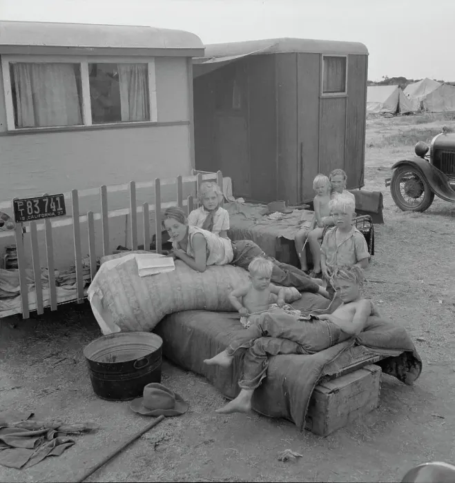 Framed Print : Children from Chickasaw, Oklahoma, in a potato pickers camp near Shafter, California, 1937. Creator: Dorothea Lange Framed Print : Children from Chickasaw, Oklahoma, in a potato pickers camp near Shafter, California, 1937. Creator: Dorothea Lange