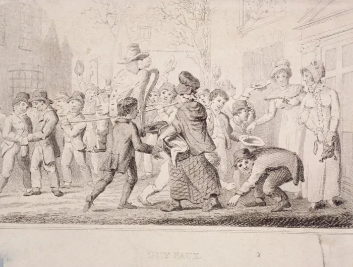 Framed Print : Children collecting pennies for the Guy, 1816 Framed Print : Children collecting pennies for the Guy, 1816
