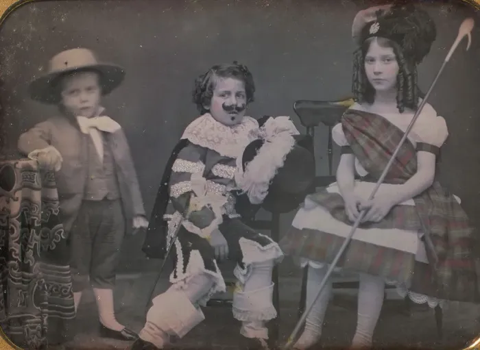 Framed Print : Three Children in Costume, 1850s. Creator: Unknown Framed Print : Three Children in Costume, 1850s. Creator: Unknown