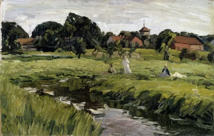Framed Print : Children at a Creek, late 19th or 20th century. Artist: Johannes Hansch Framed Print : Children at a Creek, late 19th or 20th century. Artist: Johannes Hansch