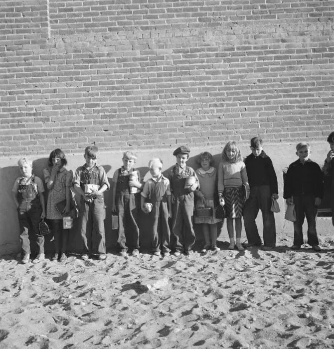 Framed Print : The children from Dead Ox Flat ready to march into the school... Malheur County, Oregon, 1939. Creator: Dorothea Lange Framed Print : The children from Dead Ox Flat ready to march into the school... Malheur County, Oregon, 1939. Creator: Dorothea Lange