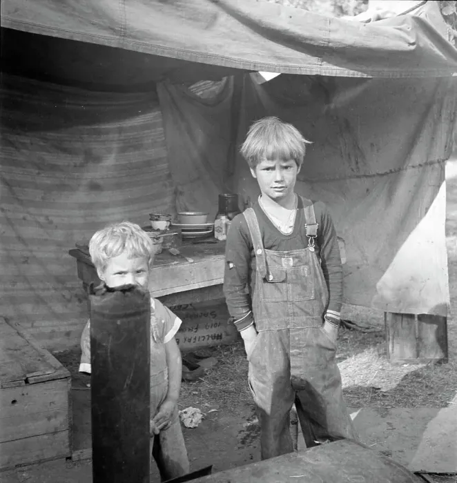 Framed Print : Children of destitute family, American River camp, near Sacramento, California, 1936. Creator: Dorothea Lange Framed Print : Children of destitute family, American River camp, near Sacramento, California, 1936. Creator: Dorothea Lange