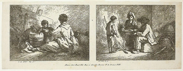 Children with a Dog and Sheep and Peasant Family by a Fire, n.d. Creator: Jean Baptiste Marie Huet