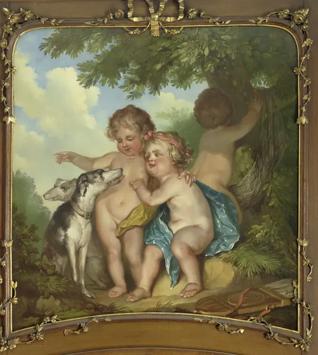 Framed Print : Three children with two dogs, 1771. Creator: Juriaan Andriessen Framed Print : Three children with two dogs, 1771. Creator: Juriaan Andriessen
