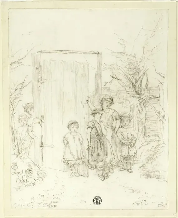 Framed Print : Children by a Door, 1864 / 99. Creator: Unknown Framed Print : Children by a Door, 1864 / 99. Creator: Unknown