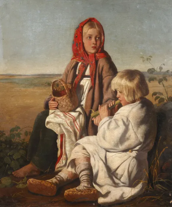 Framed Print : Children in the field, 1860s Framed Print : Children in the field, 1860s