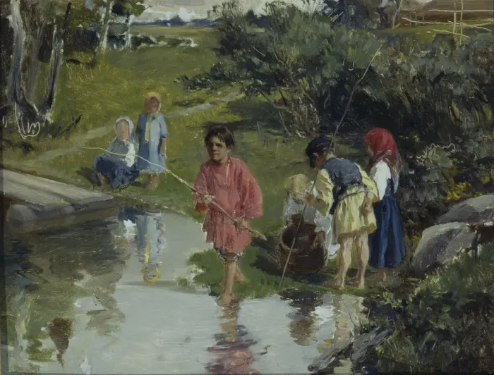 Framed Print : Children Fishing, 1882. Artist: Pryanishnikov, Illarion Mikhailovich (1840-1894) Framed Print : Children Fishing, 1882. Artist: Pryanishnikov, Illarion Mikhailovich (1840-1894)